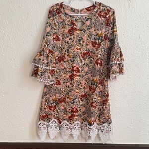 Rare Editions Pink Floral Dress with Lace Hem